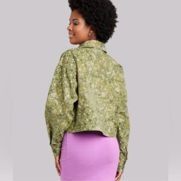 Wild Fable Women's Green Fliral Patterned Cropped Shacket Size XL - Picture 10 of 10